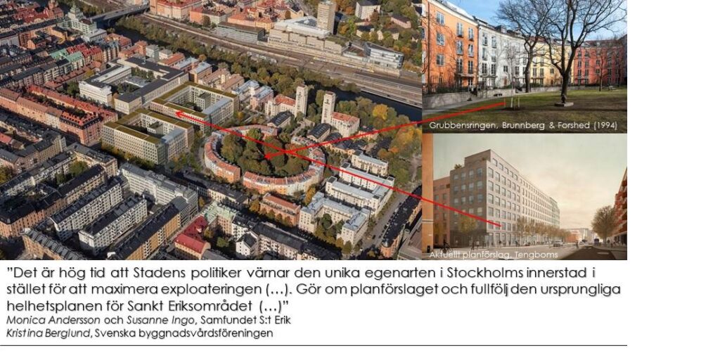 Sankt Eriksområdets kulturmiljövärden hotas av storskalig exploatering menar Monica Andersson och Susanne Ingo (Samfundet S:t Erik) samt Kristina Berglund (Svenska byggnadsvårdföreningen)