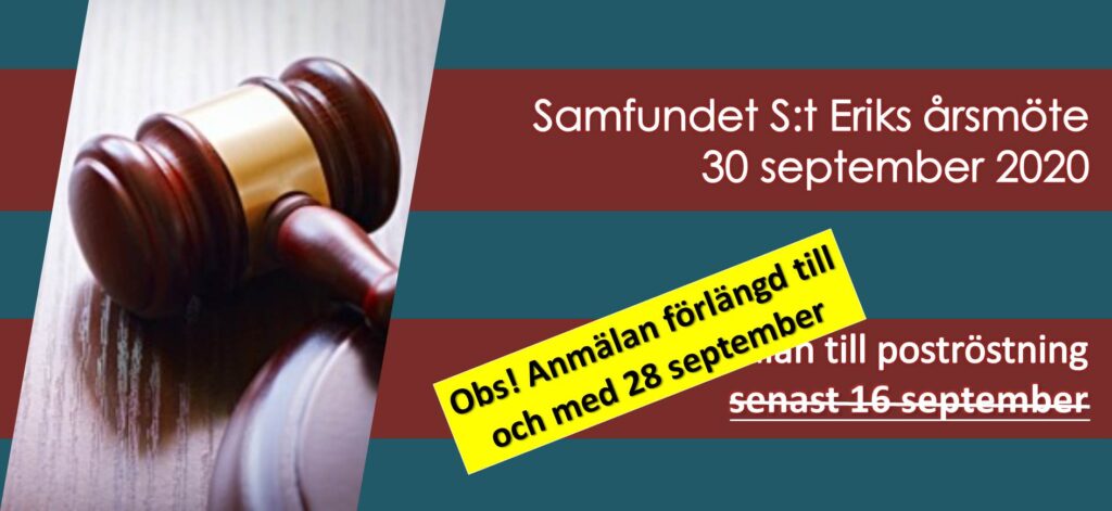 ÅRSMÖTE 30/9 2020 – ANMÄLAN TILL POSTRÖSTNING FÖRLÄNGD t om 28/9