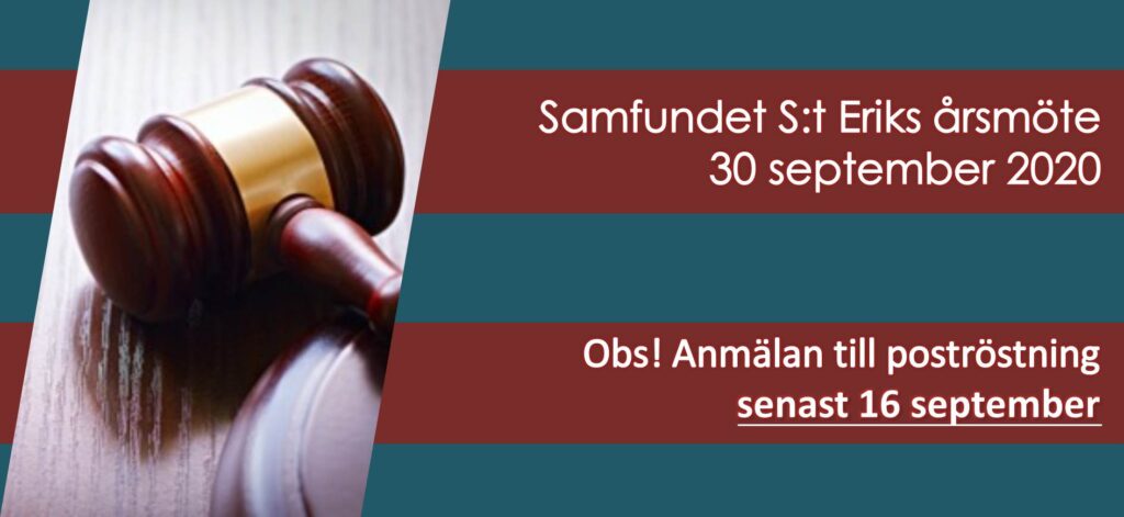 ÅRSMÖTE 30/9 2020 – ANMÄLAN TILL POSTRÖSTNING SENAST 16/9