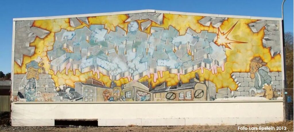 Graffitikonstverket 'Fascinate'  i Bromsten riskerar, trots q-märkning, rivning i aktuellt planförslag – Samfundet S:t Erik har reagerat och avstyrker