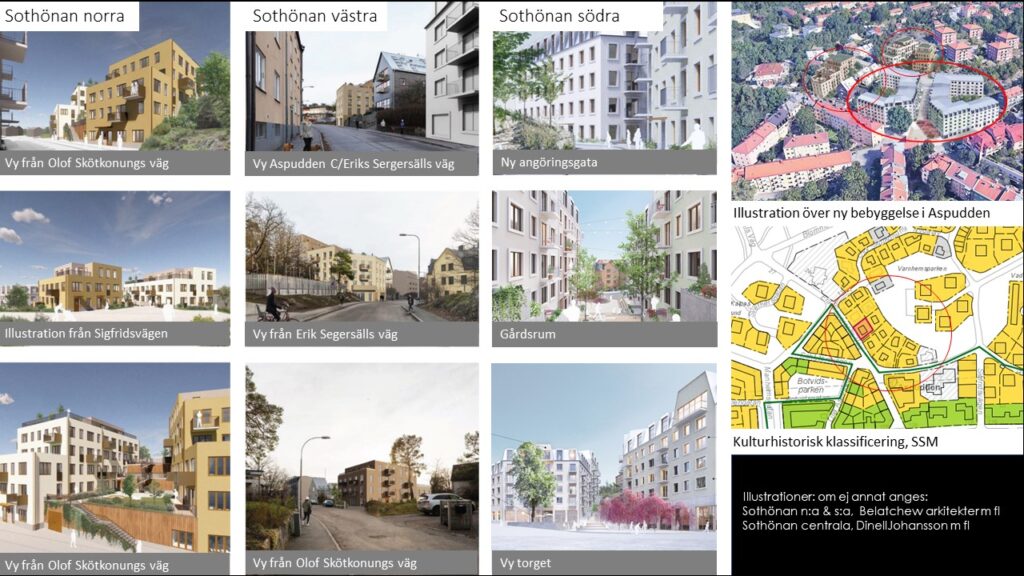 Villakvarteret Sothönan 3 i Aspudden omvandlas till flerbostadshus och centrumbebyggelse - Samfundet S:t Erik har yttrat sig och både avstyrker och tillstyrker förslaget