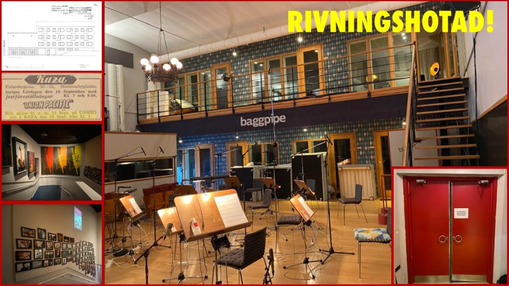 Baggpipe Studios (f d biografen Kaza) byggnad i Skärmarbrink hotas av rivning – Samfundet S:t Erik motsätter sig planerna i en skrivelse till berörda nämnder